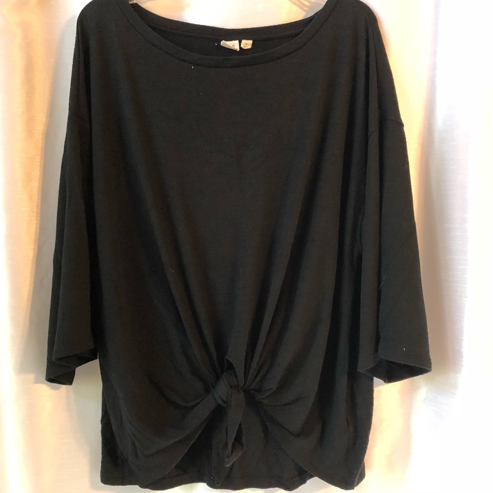 black oversized top with tie front